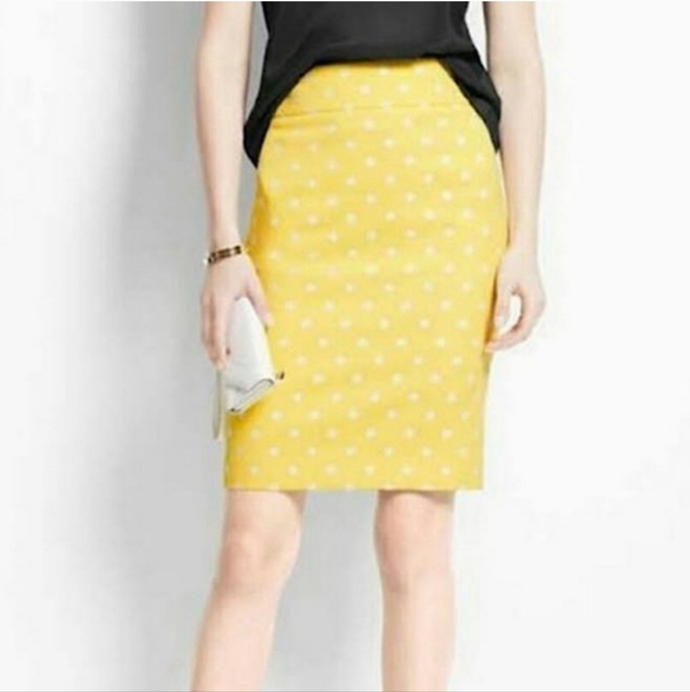 Ann Taylor Sunny Yellow Polka Dot Pencil Skirt